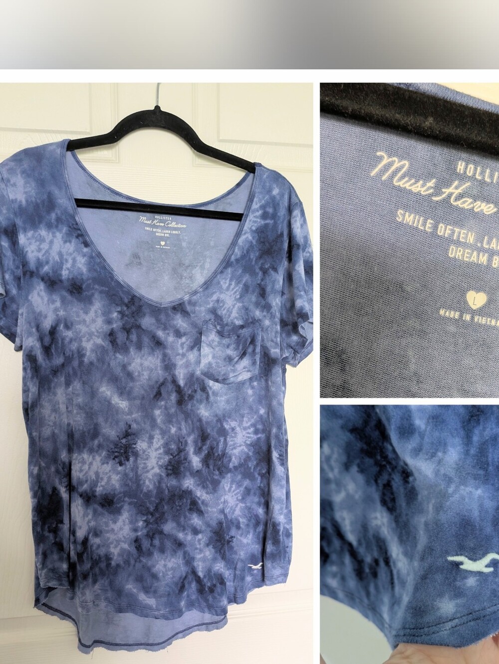 Hollister Must Have Collection Blue Tie-Dye Short Sleeve V-Neck Tee